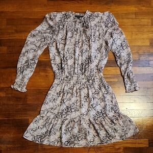 Boston Proper Blush Pink And Black Snakeprint Long Sleeve Bishop Sundress